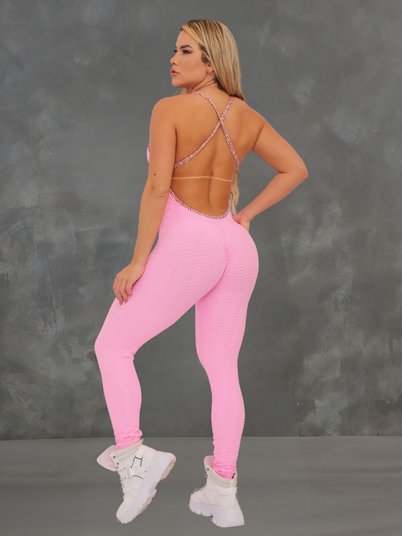 Lattice Jumpsuit Pink Leopard