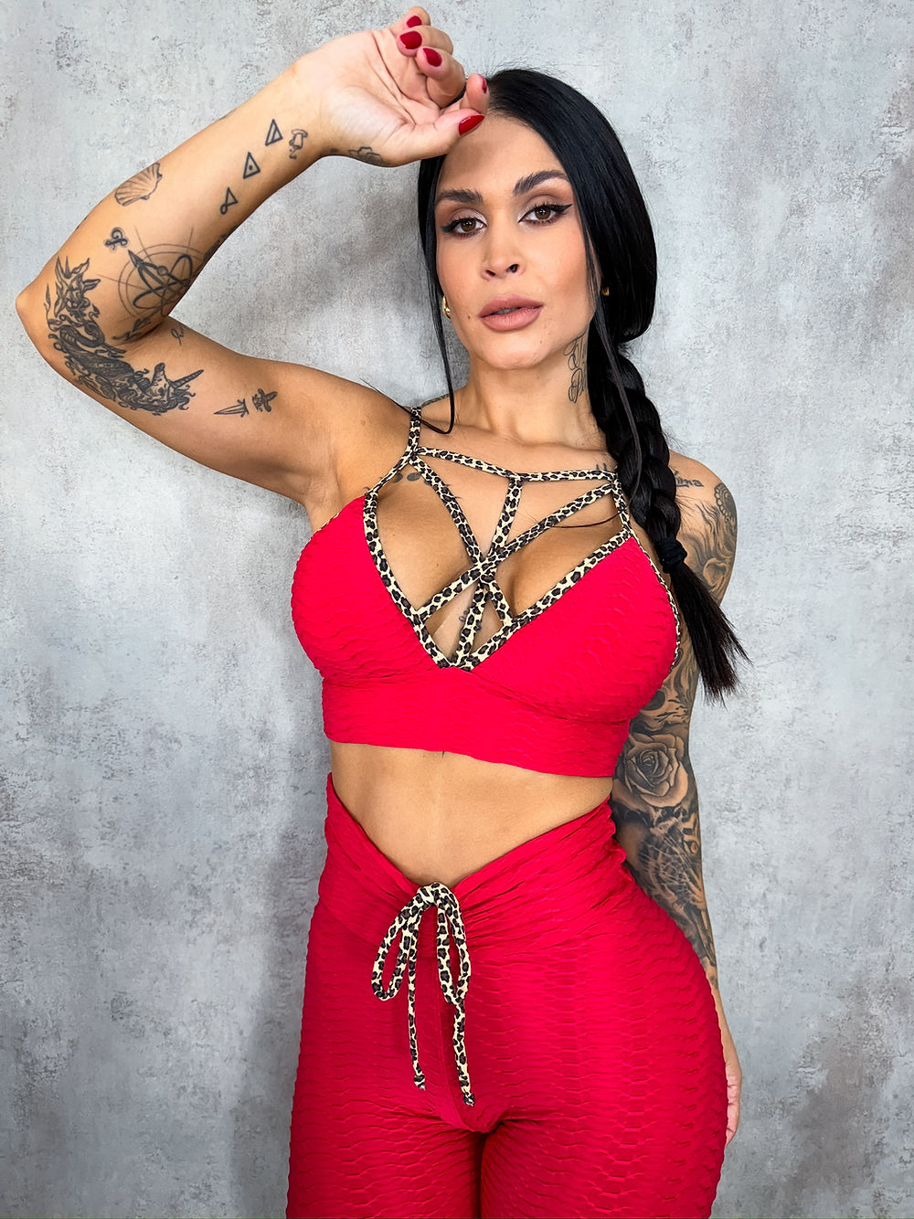 Red leopard Textured Leggings