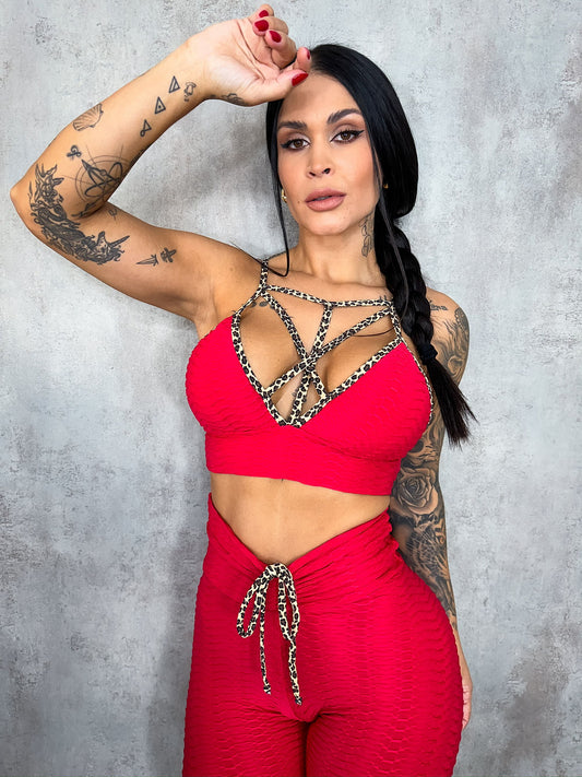 Red leopard Textured Leggings