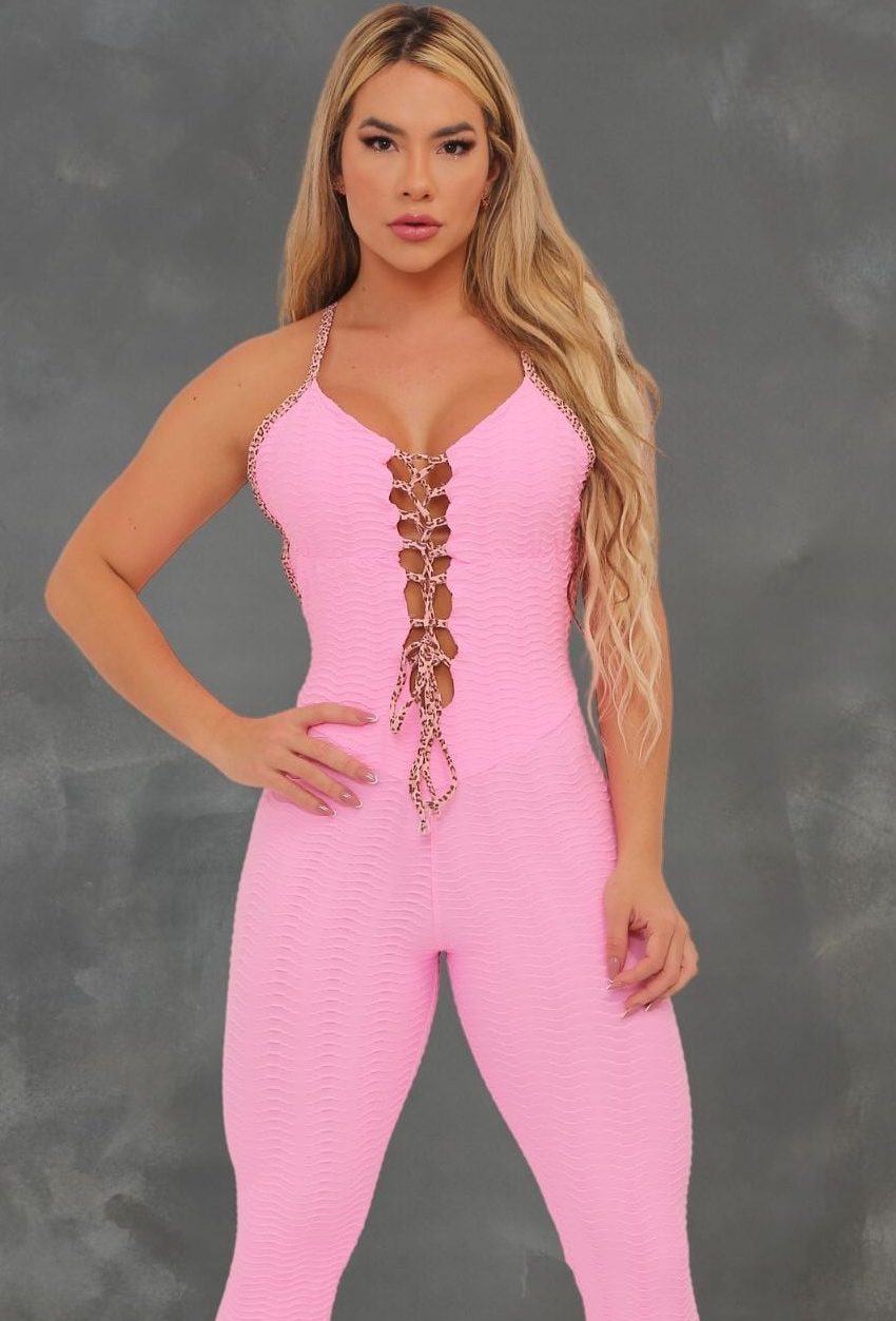 Lattice Jumpsuit Pink Leopard